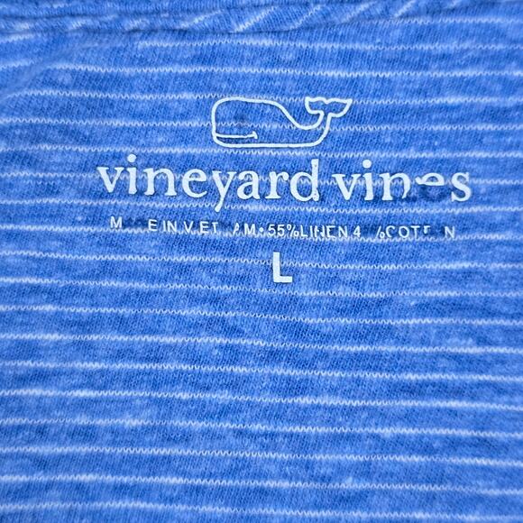 Vineyard Vines Shirt Mens Size Large Linen Blend Polo Blue Stripe Short Sleeve - Picture 12 of 16
